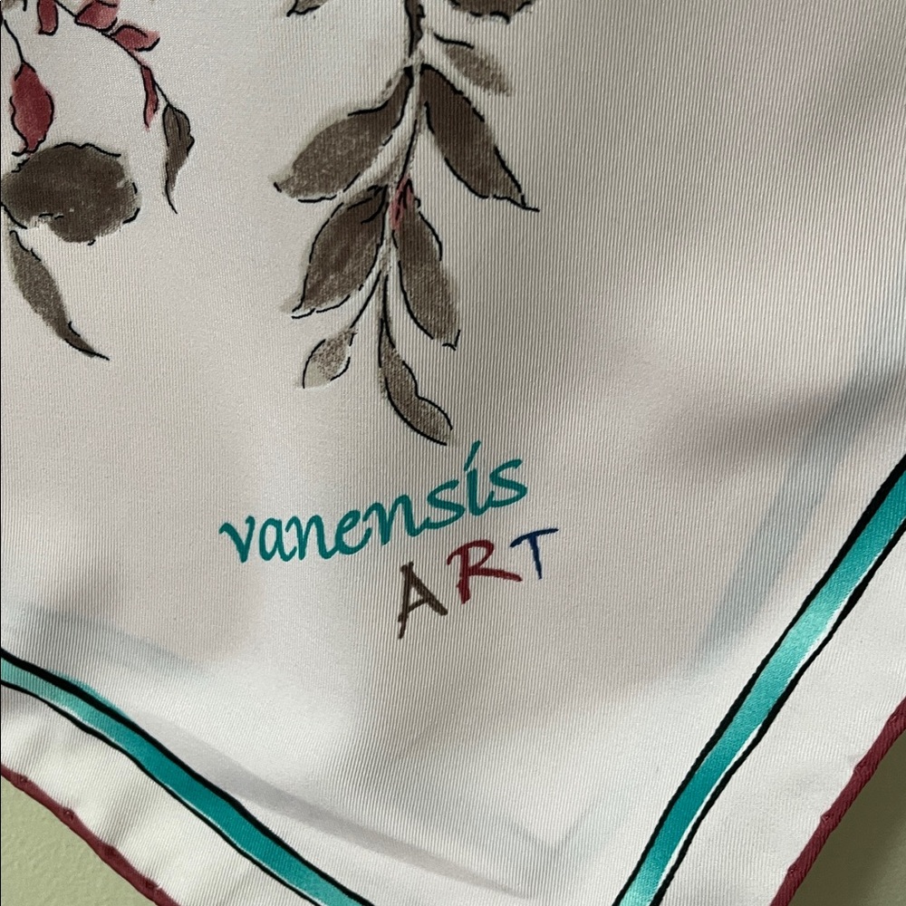 Floral Silk Like Scarf with Pink and Blue Accents EUC - Picture 4 of 4